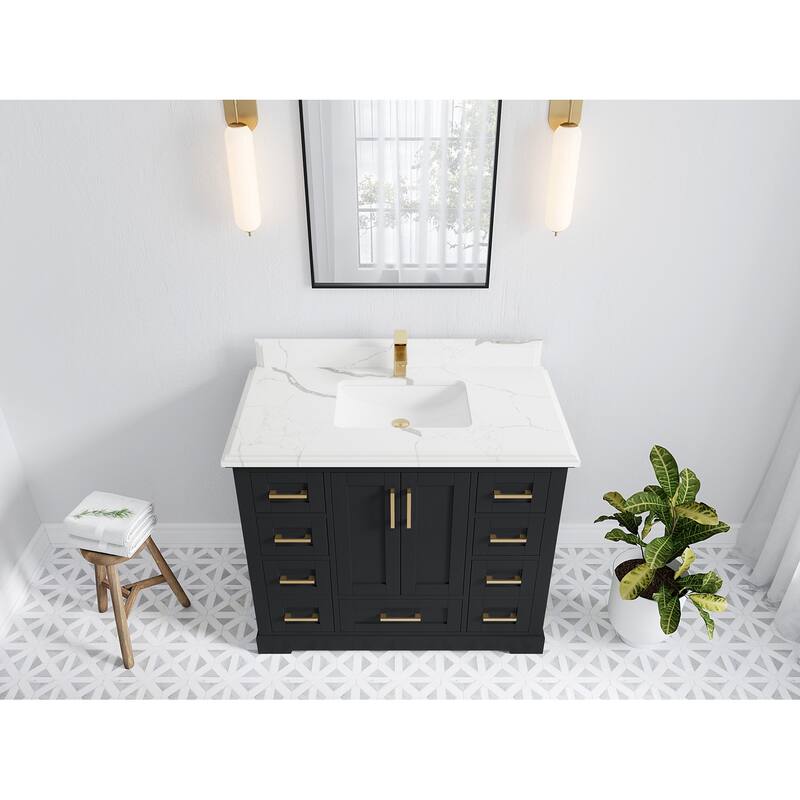 Willow Collection 42 in W x 22 in D x 36 in H Boston Single Bowl Sink Bathroom Vanity with Countertop