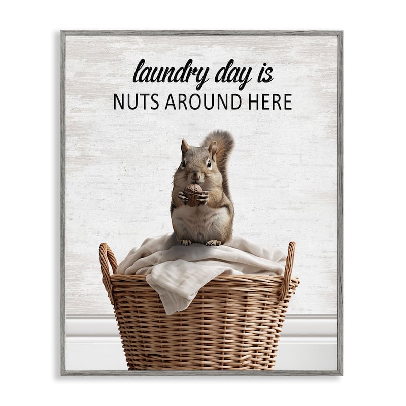 Stupell Funny Laundry Day Is Nuts Framed Giclee Art Design By Lettered and Lined - 16 x 20 - Grey
