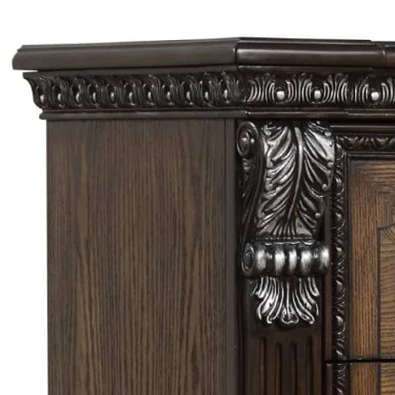 Naddy Tall Dresser Chest, Brown Pine Wood, Ornate Carving