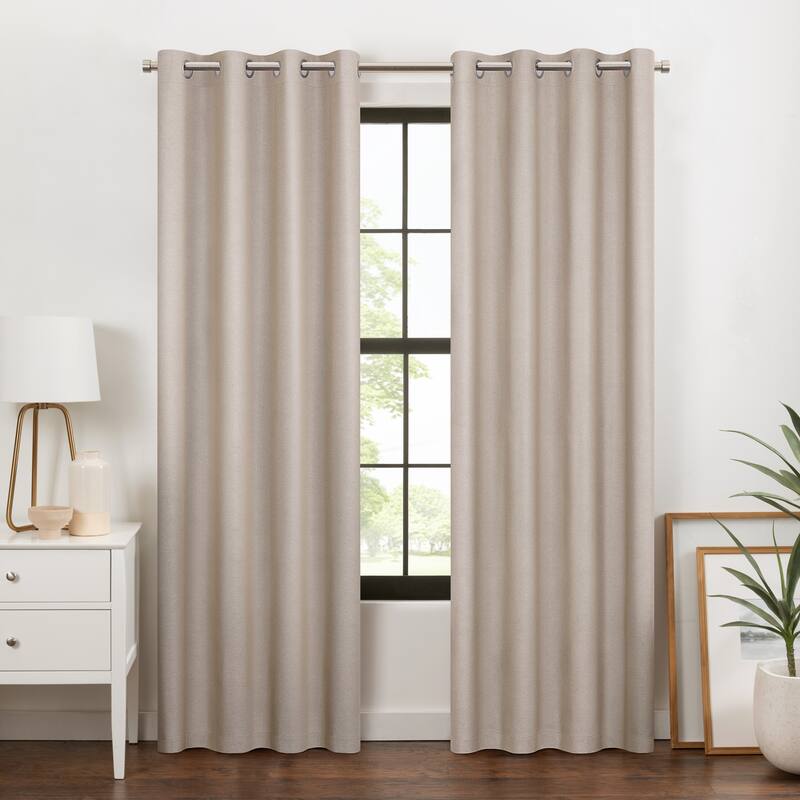 Eclipse Blackout Curtains, Larissa Solid Grommet Curtains - 63x50 - Sandstone