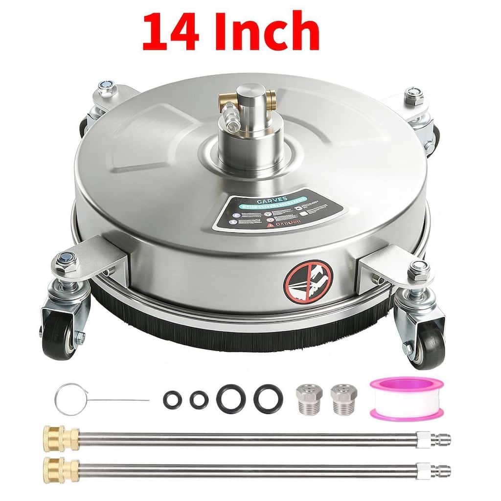 14" Pressure Washer Surface Cleaner with 4 Wheels for Patio, Sidewalk, Deck and Driveways