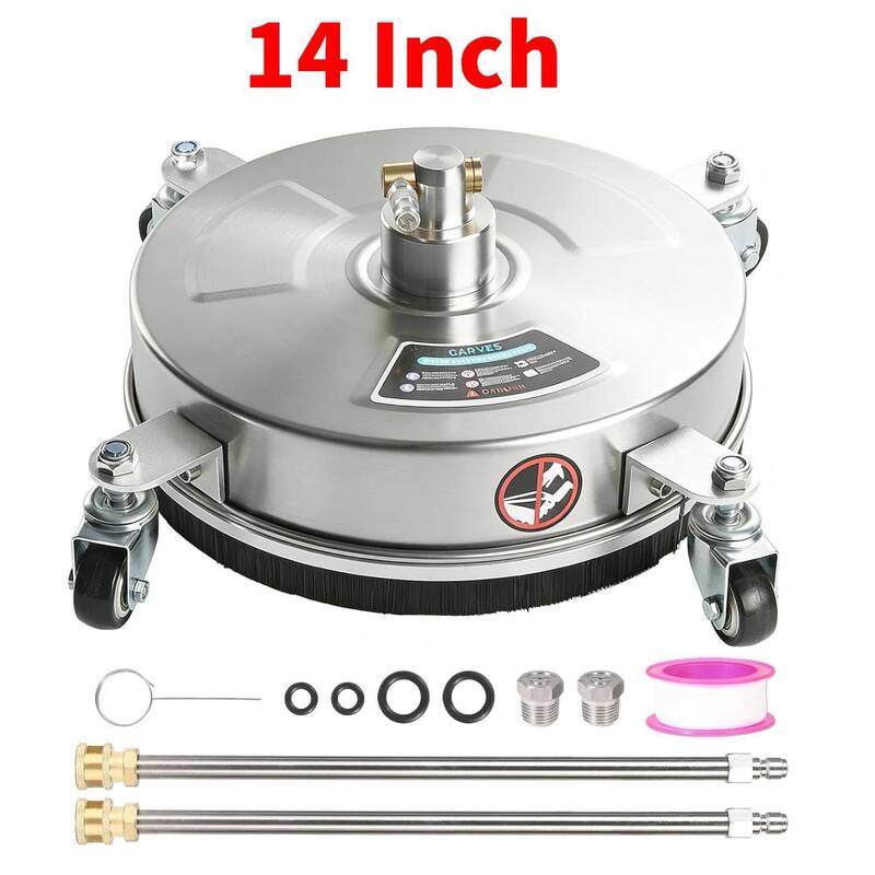 14" Pressure Washer Surface Cleaner with 4 Wheels for Patio, Sidewalk, Deck and Driveways - Silver