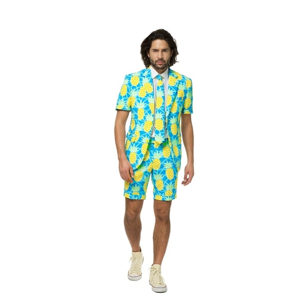 Blue and Yellow Summer Shineapple Pineapple Men Adult Suit - Small