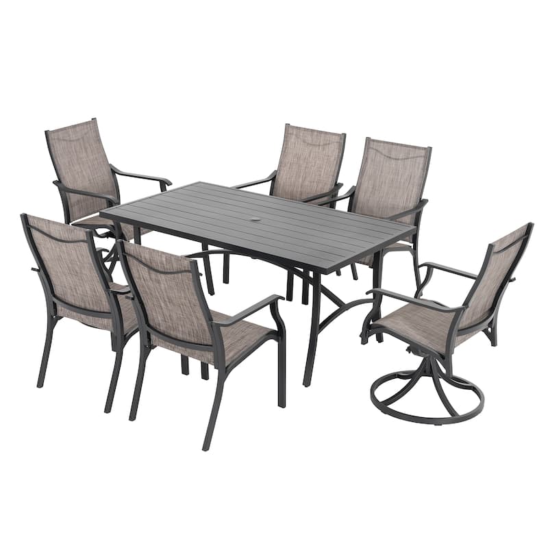 7-Piece Outdoor Dining Set with Textilene Stationary and Swivel Chairs