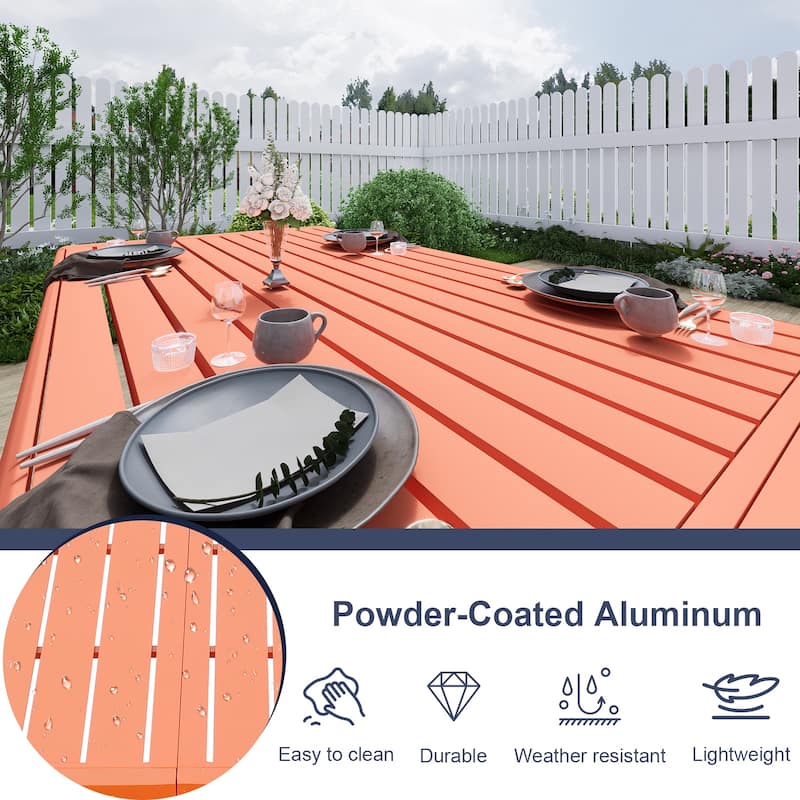 Aoodor 3-Piece Outdoor Patio Dining Set, Aluminum Furniture Set with 1 Rectangular Picnic Table and 2 Benches - N/A