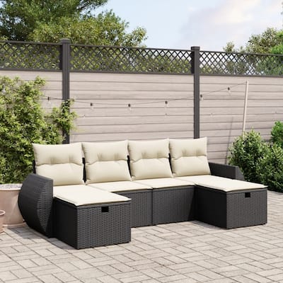 vidaXL Patio Sofa Set with Cushions Outdoor Furniture 6 Piece Poly Rattan