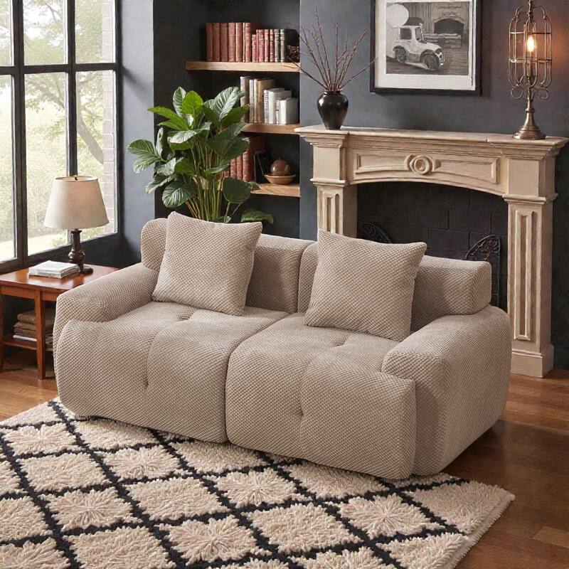 73" Modular Sectional Loveseat, Tufted 2-Seater Cloud Couch with Pillows, Boneless Foam Convertible Sofa for Living Room - Taupe