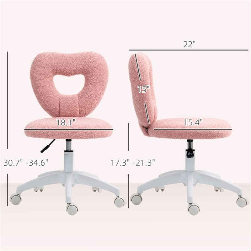 Teddy Fleece Heart Back Office Chair with Swivel and Height Adjust - 18.1" W x 22" D x 30.7" -34.6" H