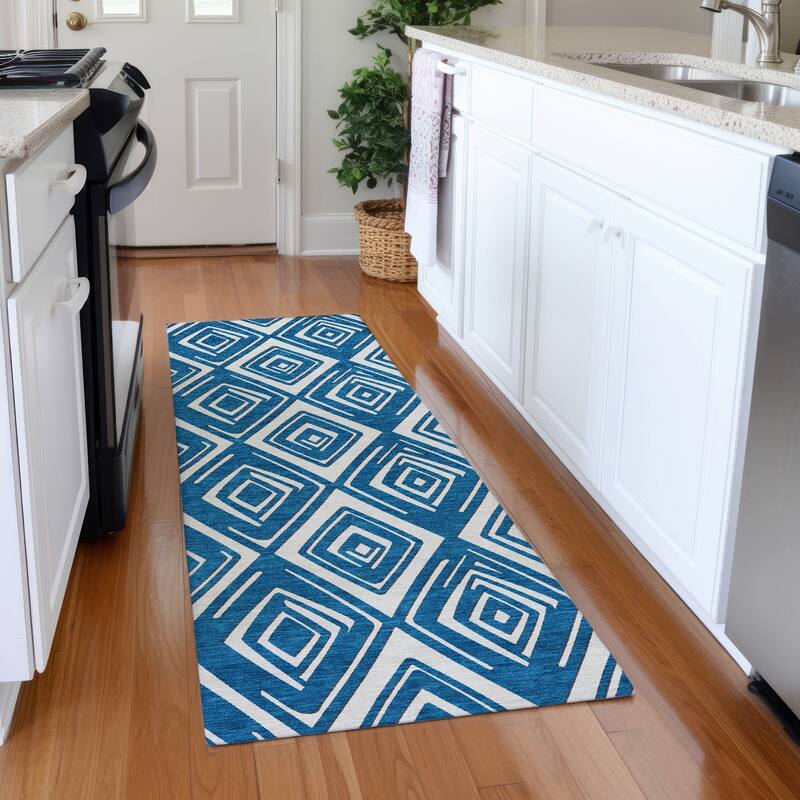 Premium Washable Super Soft Diamond Cascade Mayfield Rug - Navy - 2'3" x 7'6"