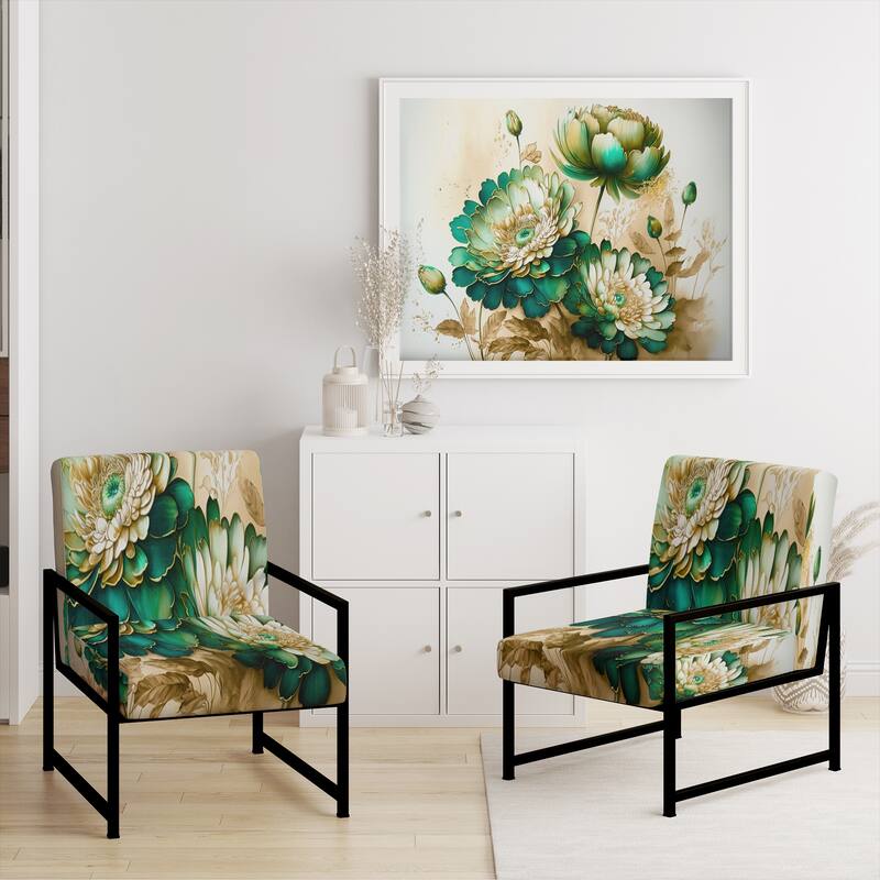 Designart "Green Blooming Daisy I" Upholstered Floral & Botanical Accent Chair and Traditional Arm Chair - Multiple Color