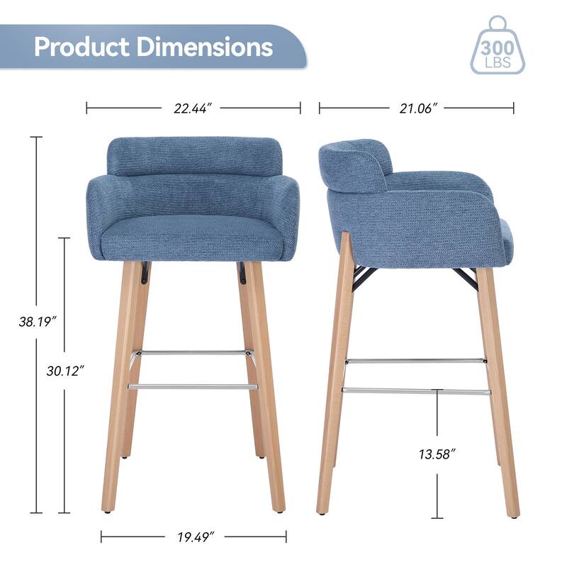 30''H Bar Stool With Solid Wood Frame And Foam Seat (Set of 2)