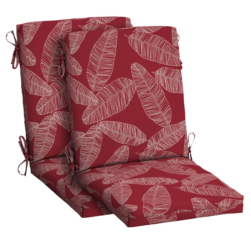ARDEN Outdoor Dining Chair Cushion - 44"L x 20"W - 2 Count - Red Leaf Palm