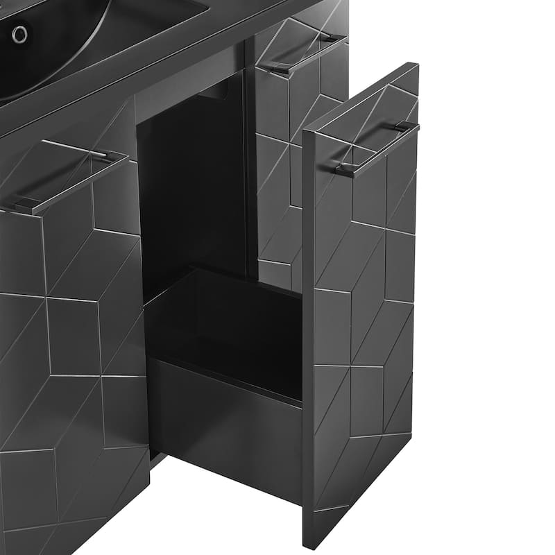 Annecy 36 In. Phantom Black Bathroom Vanity With Black, 3-Hole Ceramic Sink Top