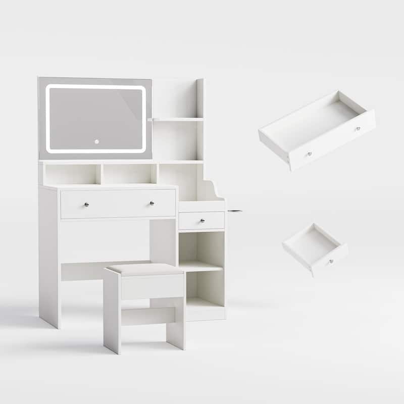 Modern Vanity Sets(1+1) with Smart LED Mirror,Large Storage,MDF Construction