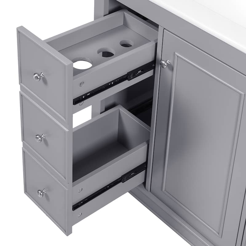 Roomfitters 36" Bathroom Vanity with Ceramic Sink, 4 Drawers, 1 Door, Adjustable Shelf, Solid Wood Frame