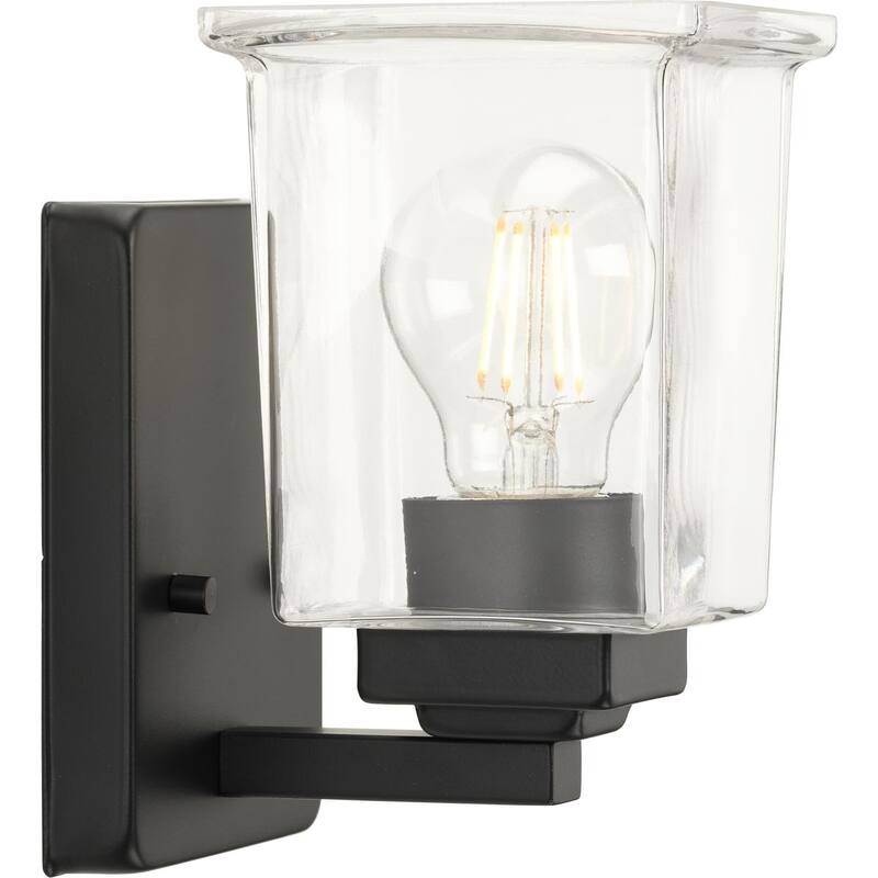 Gilmour Collection One-Light Matte Black Clear Glass Bath Vanity Light - 4.5 in x 5.5 in x 7 in