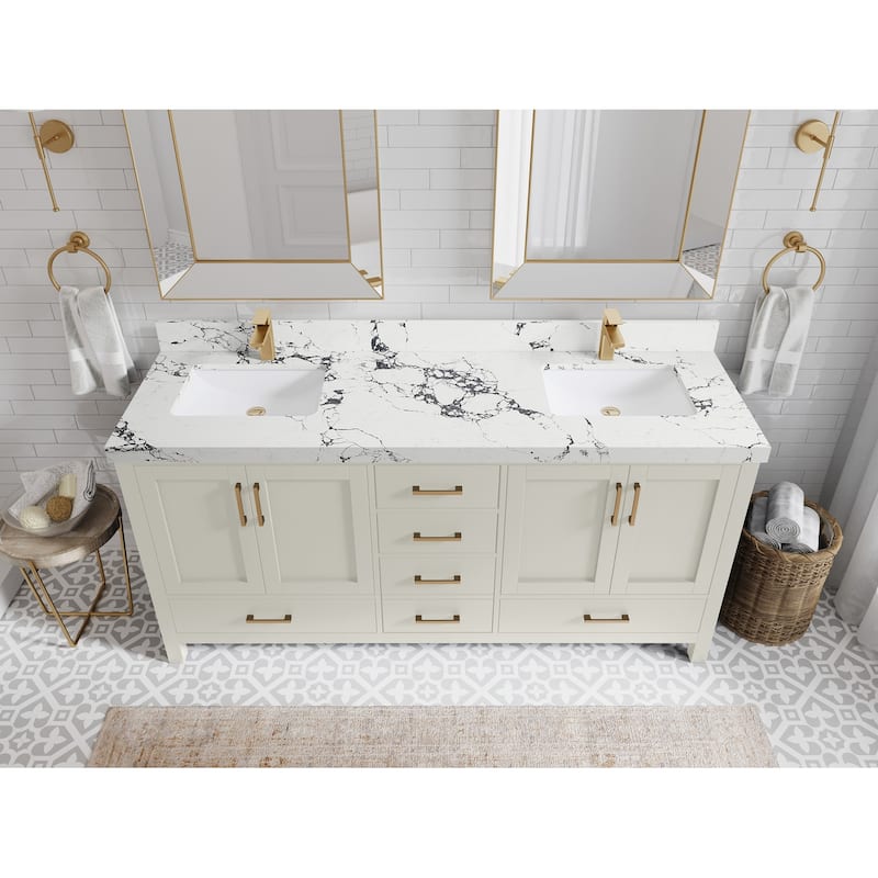 Willow Collection 72 in. W x 22 in. D Malibu Double Sink Bathroom Vanity with Countertop - 2" Viola Night - FineGrain