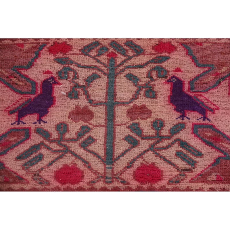 Pink Vintage Ardebil Persian Runner Rug Hand-knotted Wool Carpet - 4'6" x 10'11"