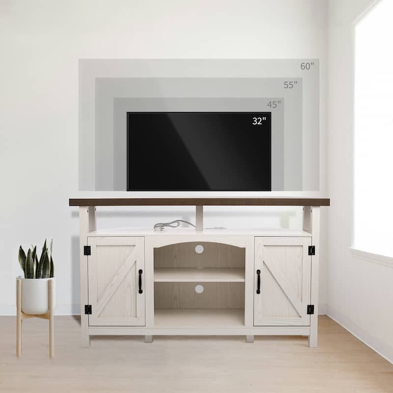 Farmhouse Corner TV Stand for TVs up to 60", Entertainment Center with Storage Cabinets - 31.81'' H X 54.02'' W X 15.35'' D