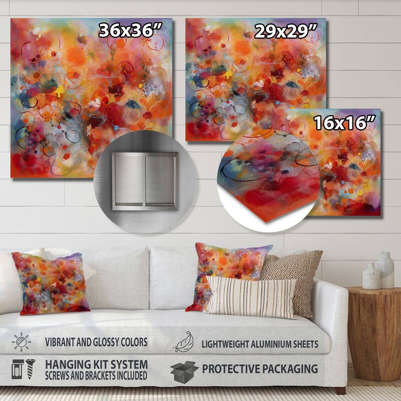 Designart "Orange Red Marbled Dreamscape III" Modern Geometric Metal Wall Art