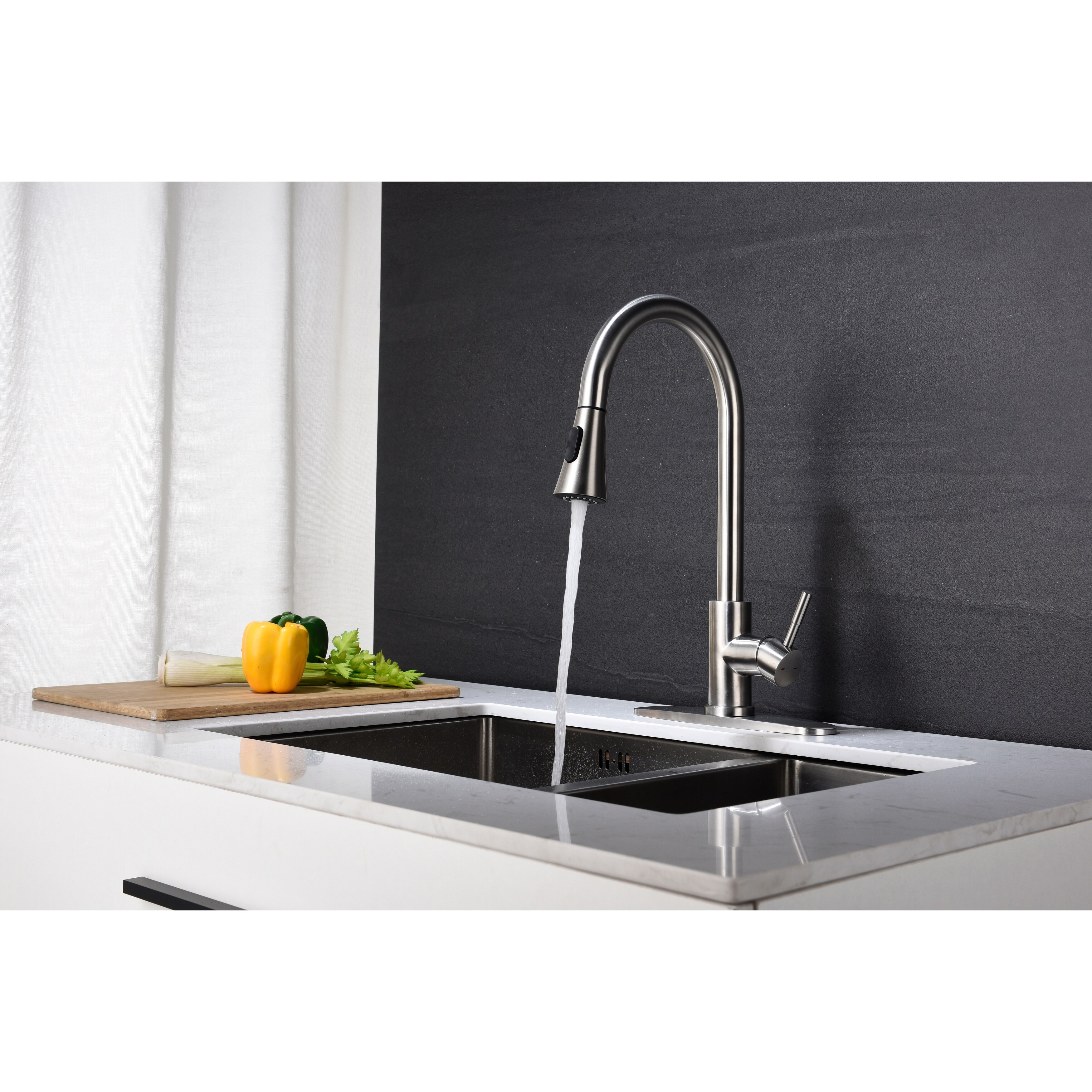 Shop Kitchen Faucet With Pull Down Sprayer Unique 3 Water Effect High Arc Brushed Nickel Finish With Removable Escutcheon Overstock 31606400