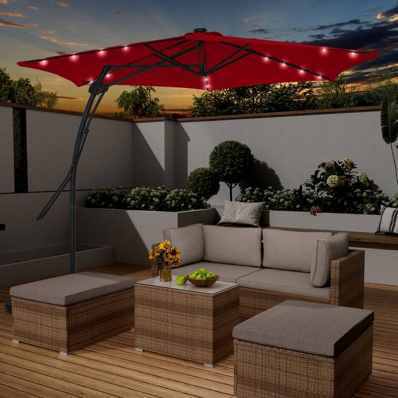 Clihome 10ft Outdoor Patio Cantilever Umbrella with LED Lights