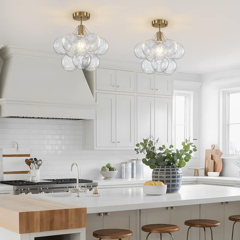 Starsky 1-Light 14in. Contemporary Glass Bubble Semi Flush Mount