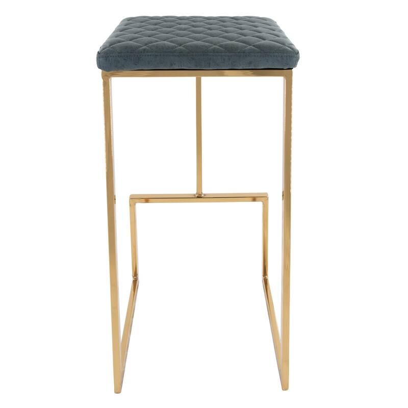 Quincy Modern Leather Barstool with Upholstered Square Seats in Gold Metal & Footrest for Home Bar & Kitchen Counter