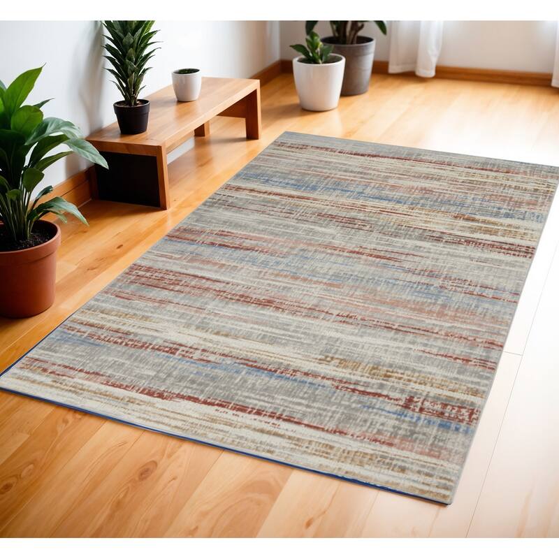 Fozid Power Loomed Abstract Modern Non Skid Stain Resistant Low Pile Area Rug By HomeRoots - 72' X '48' X '0.25 - 72' X '48' X '0.25 - Oxford Blue - Rectangle