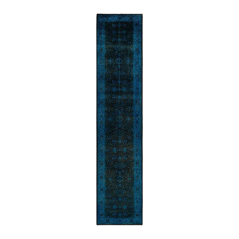 Overton Hand Knotted Wool Vintage Inspired Modern Contemporary Overdyed Black Runner Rug - 3' 0" x 14' 4"