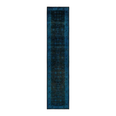 Overton Hand Knotted Wool Vintage Inspired Modern Contemporary Overdyed Black Runner Rug - 3' 0" x 14' 4"