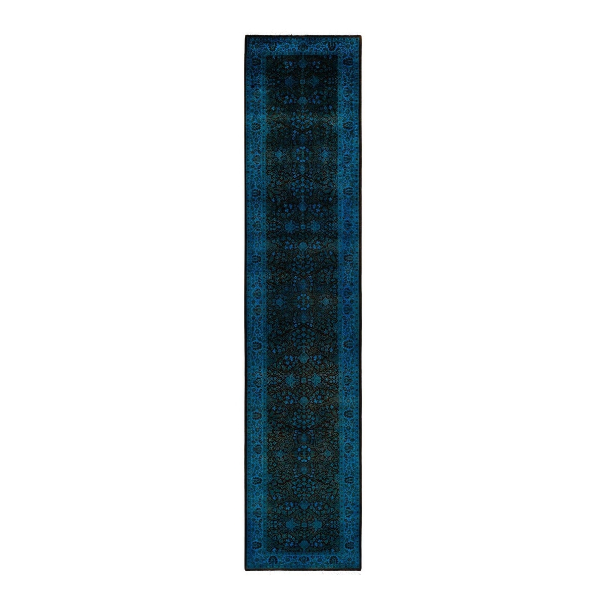 Overton Hand Knotted Wool Vintage Inspired Modern Contemporary Overdyed Black Runner Rug - 3' 0" x 14' 4"