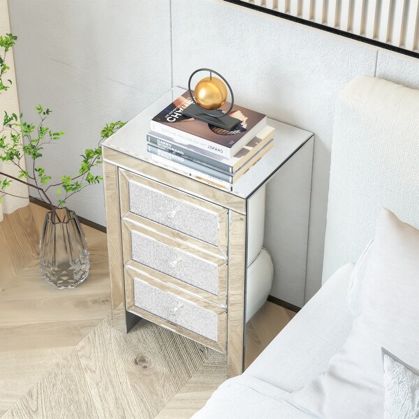 Mirrored Night Stand Bedside Tables,Drawer Crystal Diamond Bedside