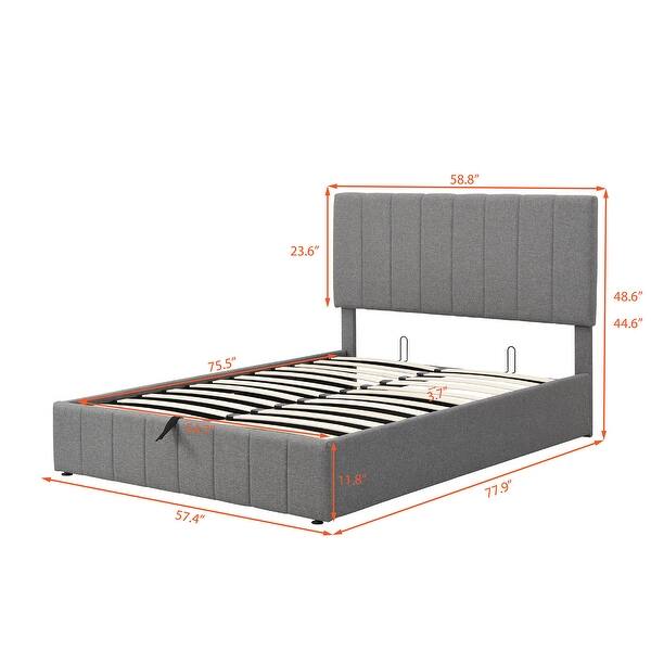 Full Size Upholstered Platform Bed with a Hydraulic Storage System, Gray