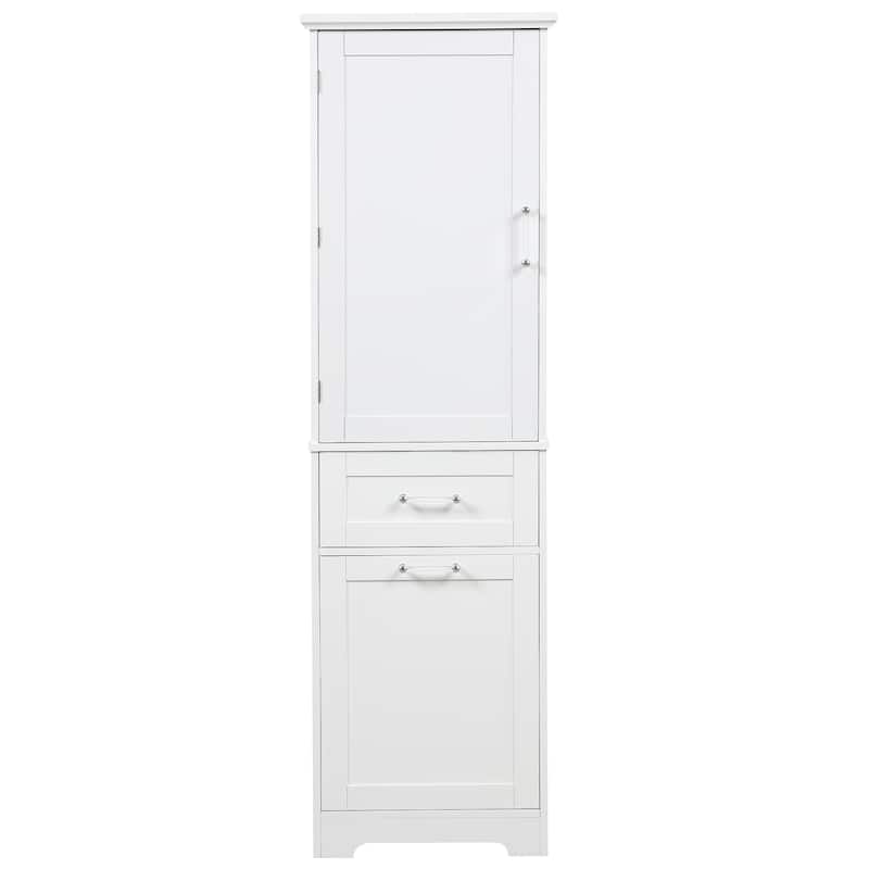 Roomfitters Tall Freestanding Bathroom Cabinet with 2 Drawers of Varying Sizes and Adjustable Shelf Painted MDF