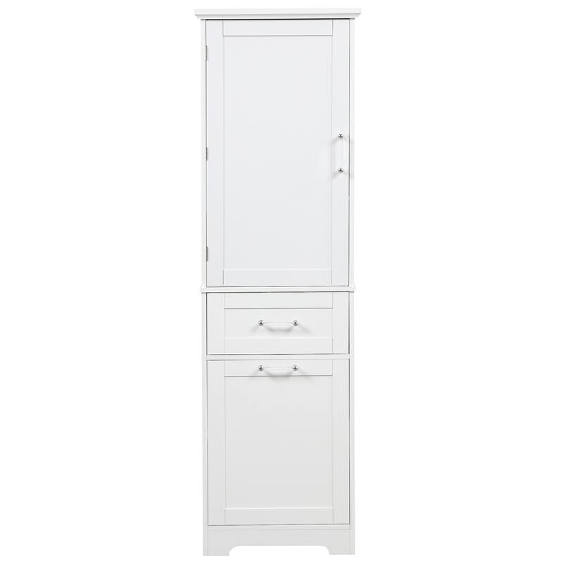 Tall Bathroom Storage Cabinet, Freestanding Organizer, Wooden Floor Cabinet with 2 Different Size Drawers & Adjustable Shelf
