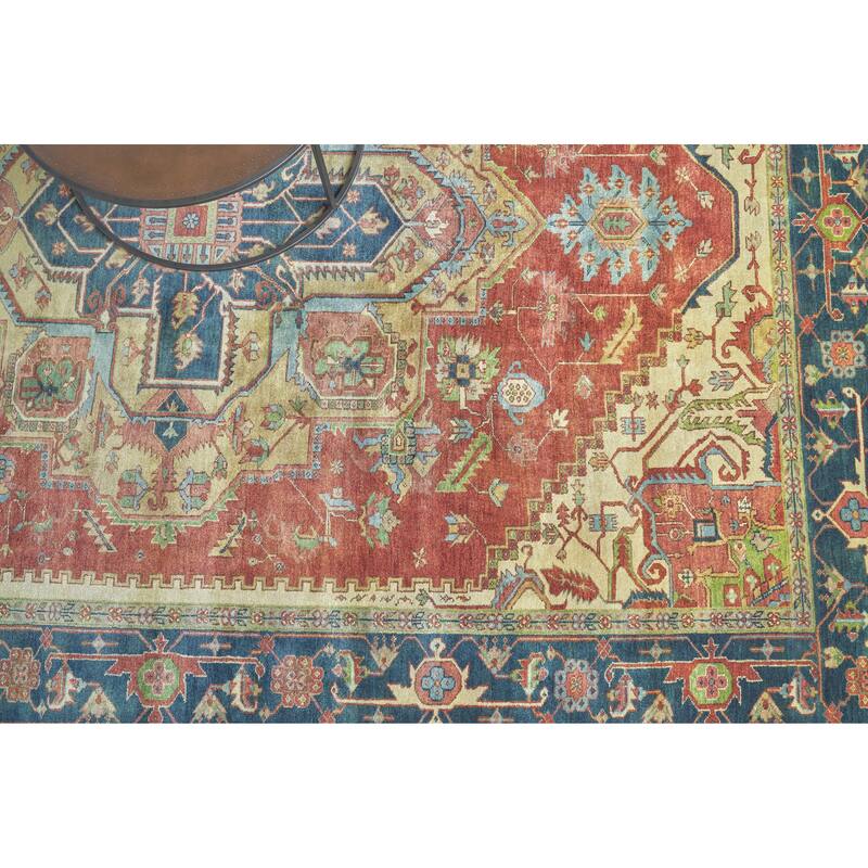 EXQUISITE RUGS Antique Weave Serapi Hand-knotted New Zealand Wool Red/Navy Area Rug.