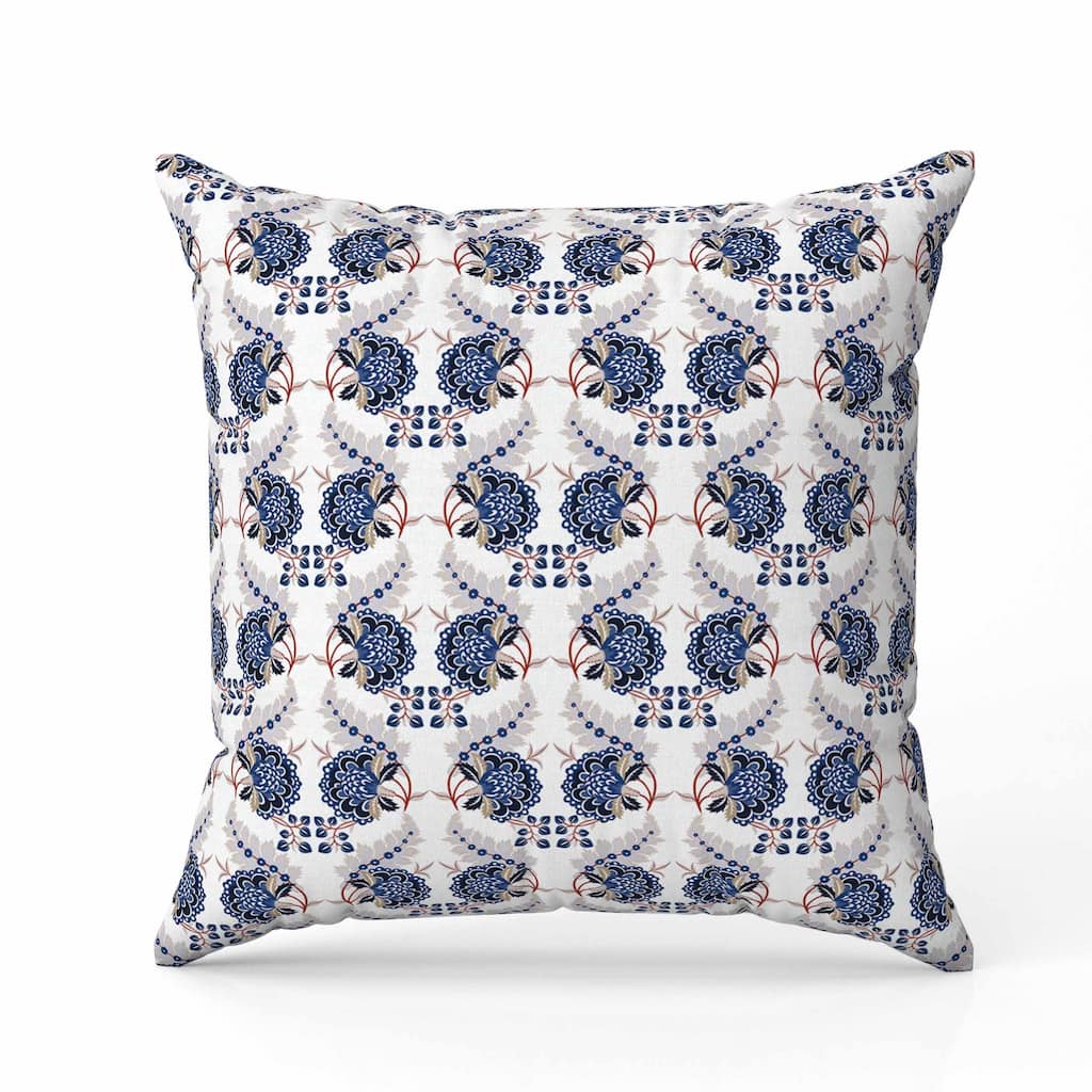 Botanical Bouquet Indoor/Outdoor Reversible Throw Pillow White and Blue
