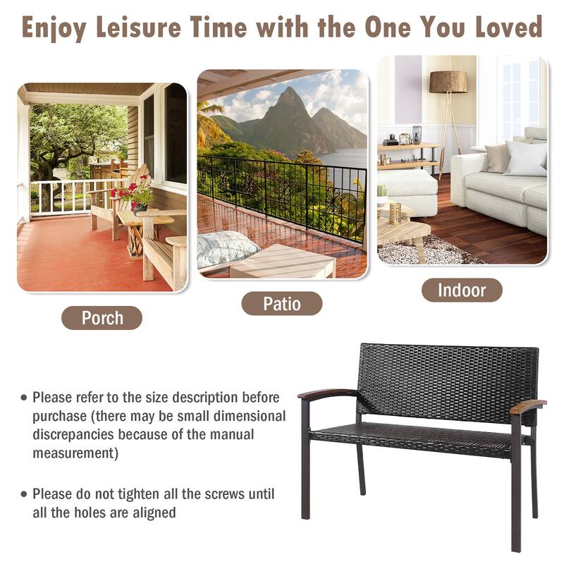 Costway Outdoor Patio Rattan Wicker Bench Loveseat Chair Armrest - See Details