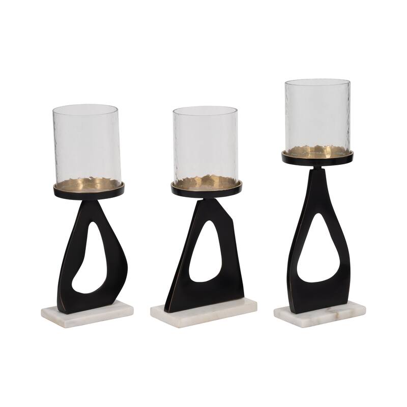 Candle Holders Set of 3 - Metal Marble Base, 13/15"