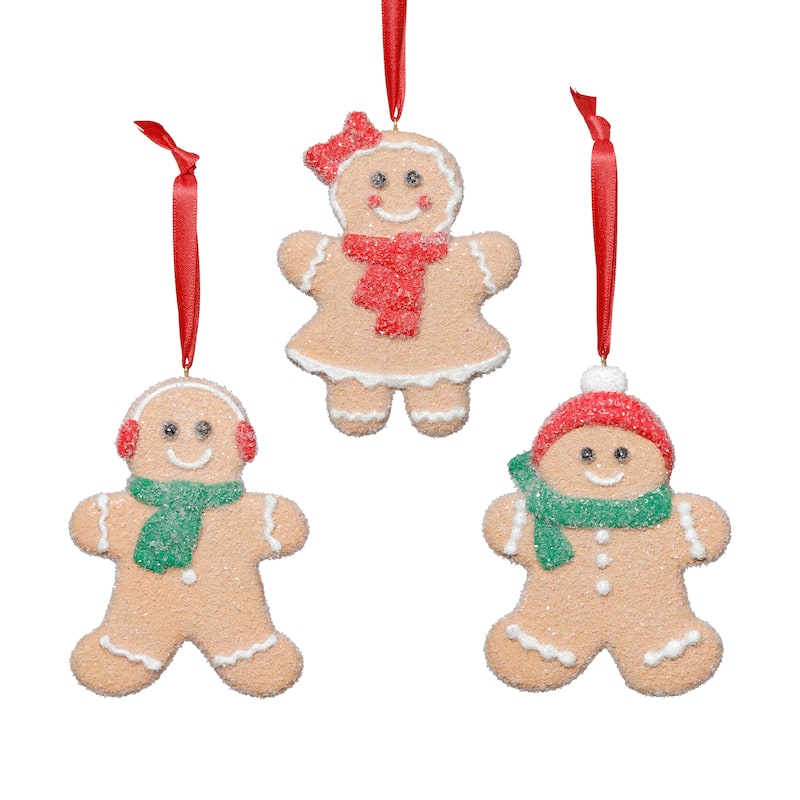 Assorted Cookie Christmas Ornaments, 6 Hanging Pieces (2 Sets of 3), Gingerbread