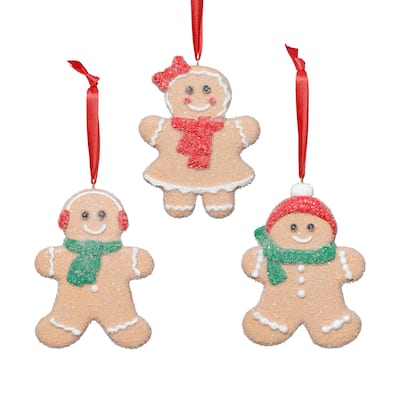 Assorted Cookie Christmas Ornaments, 6 Hanging Pieces (2 Sets of 3), Gingerbread