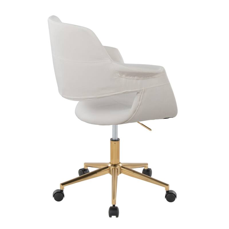 Mid-Century Modern Office Chair in Gold Metal & Cream Velvet, Adjustable Height, 360° Swivel