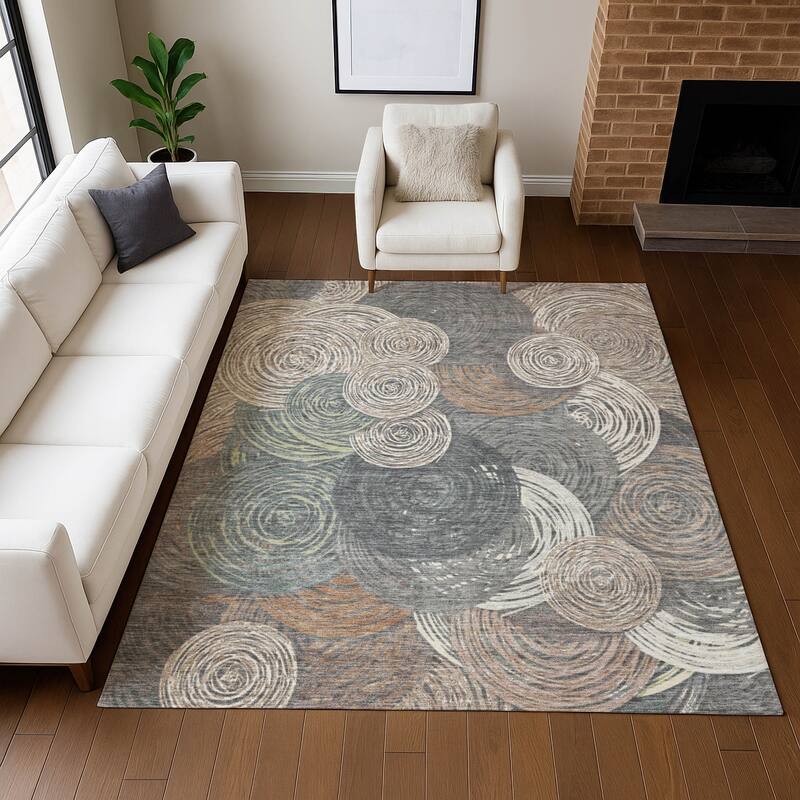 Machine Washable Indoor/ Outdoor Modern Twister Chantille Rug