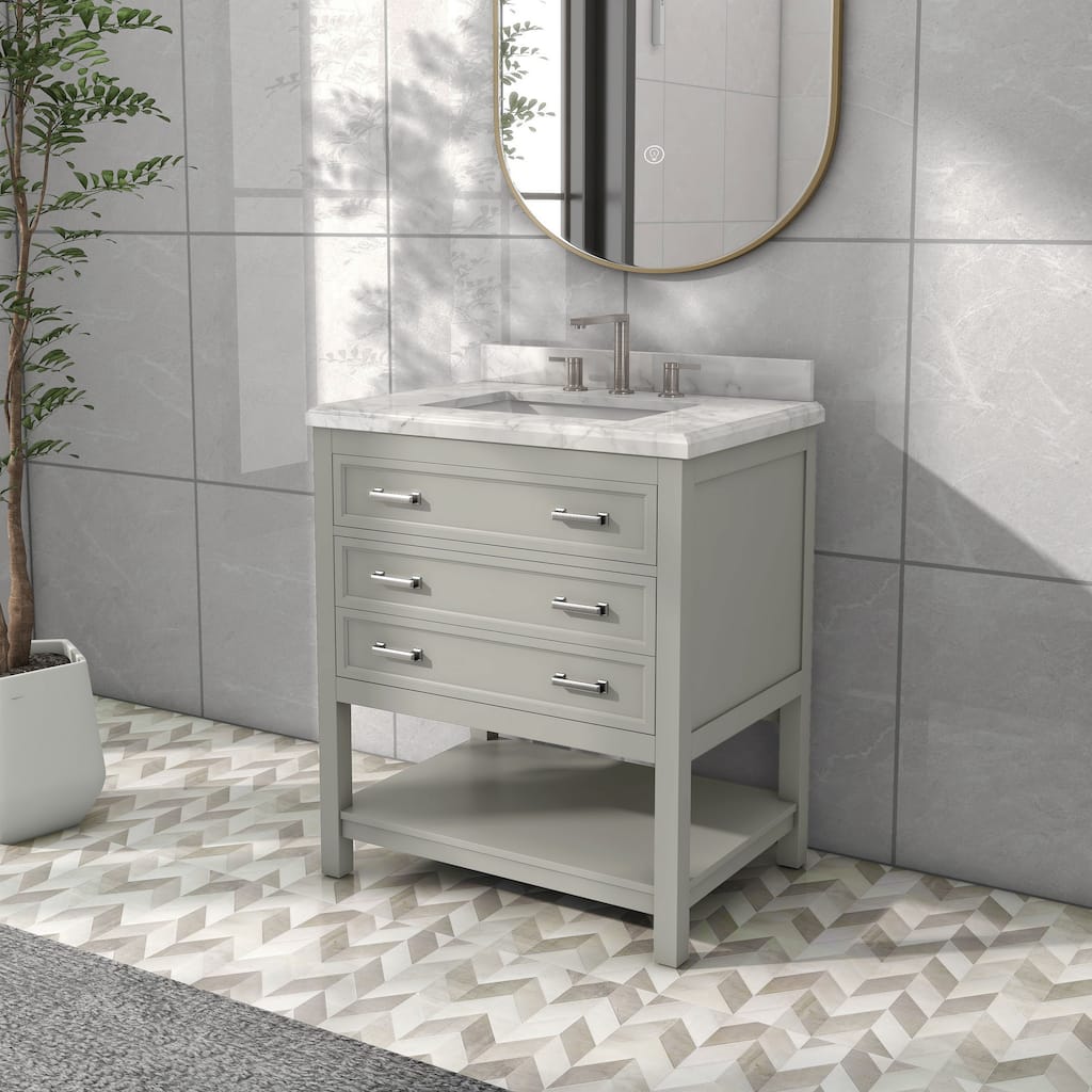 Furniture of America Anya 31" Single Bathroom Vanity with White Carrera Marble Top and Undermount Sink