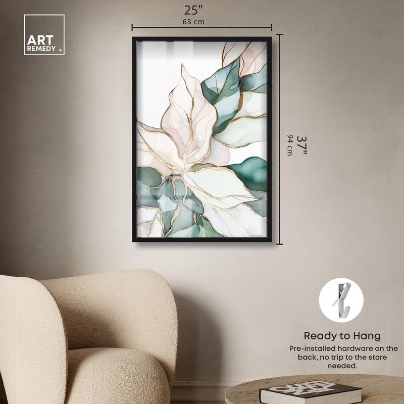 Pastel Leaves with Gold II Shadowbox by Art Remedy