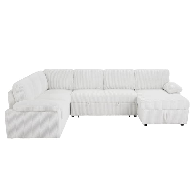 Modular Corduroy Upholstered Convertible Sectional Sofa with Storage