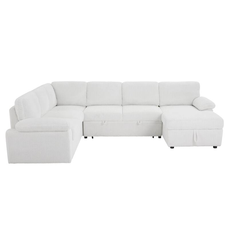 White 118.09'' Flexible Modular 6-Seater Sectional Sofa with Chaise, Pull-Out Bed, and Storage for Comfort and Style - Right White