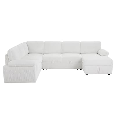 White 118.09'' Flexible Modular 6-Seater Sectional Sofa with Chaise, Pull-Out Bed, and Storage for Comfort and Style