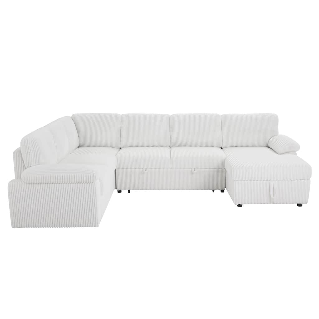 White 118.09'' Versatile Modular 6 Seater Sectional Sofa with Chaise, Pull-Out Bed, and Storage, Upholstered Deep Seat Couch